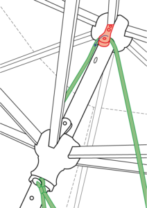 Seilwechsel Schritt 2: Ein Seilende durch die obere Umlenkrolle stecken.